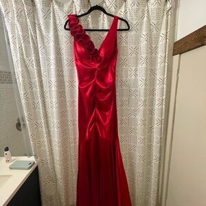 Xscape Red Satin Petite One-Shoulder Dress